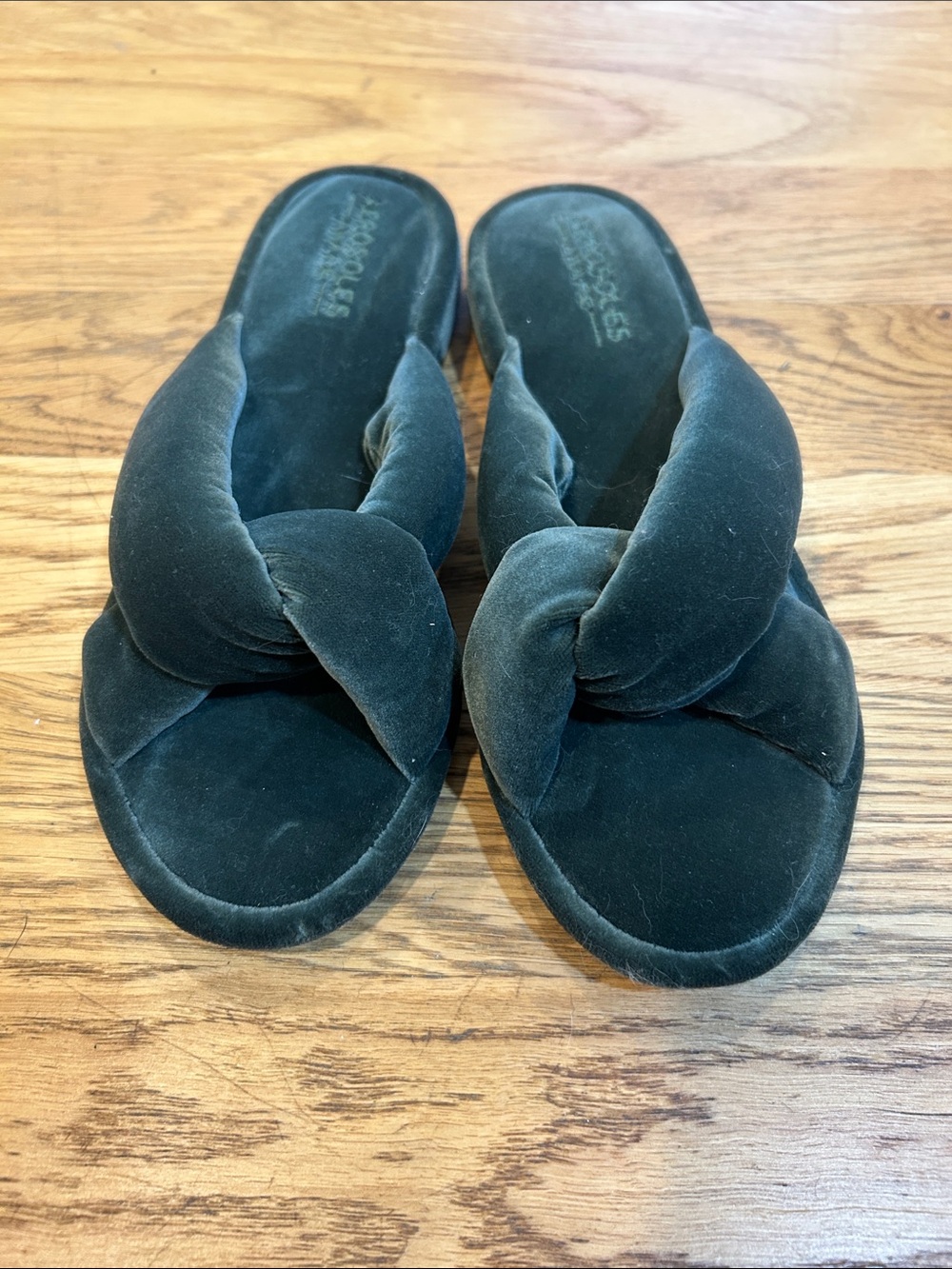 Forest Green Velvet Knotted Slide Sandals
